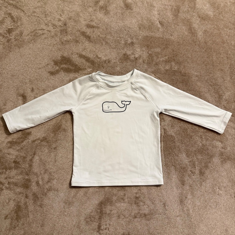 Vineyard Vines Kids White Long Sleeve Whale Logo Rash Guard Swim Shirt 12-18M